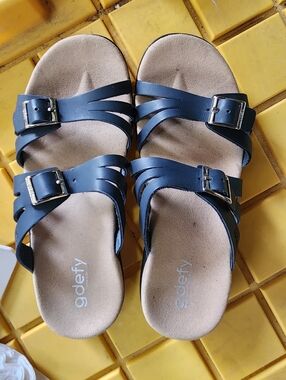 GDEFY VersoShock Orthotic Leather Sandals Ortal Navy sz 9